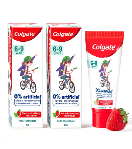 Colgate Kids Anticavity Toothpaste 6-9 Years, 160g (80g x 2), Natural Strawberry Mint Flavour