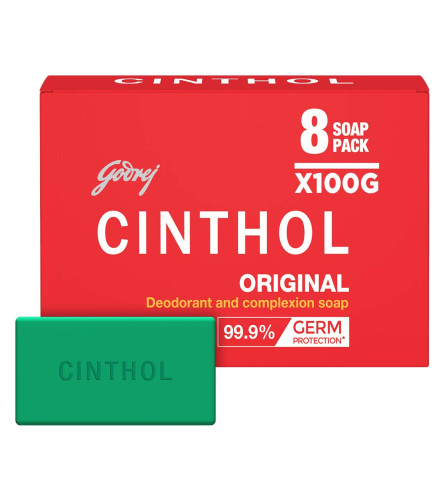 Cinthol Original Soap, 100g (Pack of 8) | Germ Protection | Soaps For Bath | Grade 1 Soap