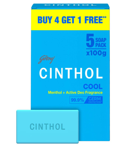Cinthol Cool Soap, 100g (Pack of 5) | with Icy-cool Menthol | Soaps For Bath | Grade 1 Soap