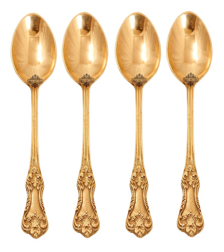 Indian Art Villa Brass Designer Spoon ,Length:- 6.8" Inch, (Set of 4) Fs