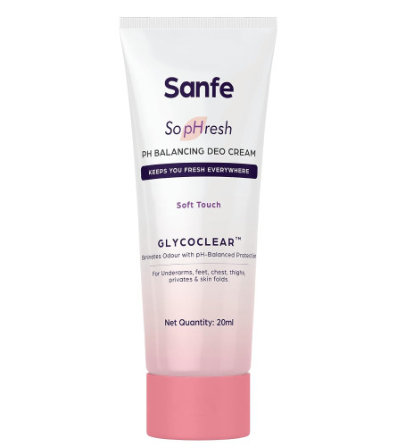 Sanfe So pHresh PH Balancing Deo Cream -Soft Touch For Underarms, Feet, Intimates & Skin Folds 20 ml (pack of 3 ) Fs