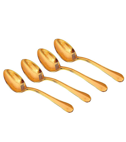 IndainArtVilla Brass Plain Spoon, Tableware Serveware Home Hotel Restaurant, 4 Pieces