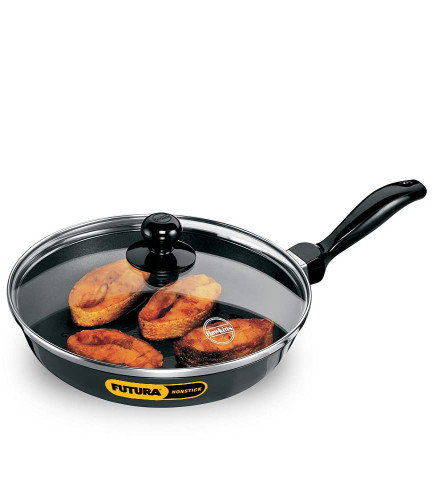 Hawkins Futura 26 cm Frying Pan, Non Stick Fry Pan with Glass Lid, Frypan, Black (Pack Of 1) Fs