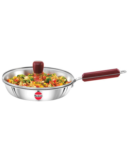 Hawkins 26 cm Frying Pan, Triply Stainless Steel Fry Pan with Glass Lid, Induction Frying Pan Silver (Pack Of 1) Fs