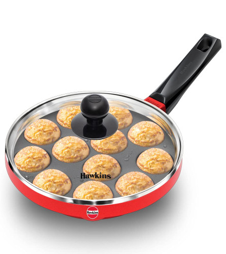 HAWKINS Nonstick Appe Pan with Glass Lid, 12 Cups, Diameter 22 cm, Red (Pack Of 1) Fs