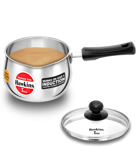 Hawkins 2 Litre Tpan, Stainless Steel Tea Pan with Glass Lid, Induction Sauce Pan, Chai Pan, Saucepan, Silver (Pack Of 1) Fs