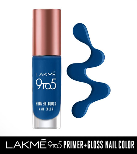 Lakmé 9 To 5 Primer + Glossy Finish Nail Colour, Blueocean 6 ml (Pack Of 5) Fs