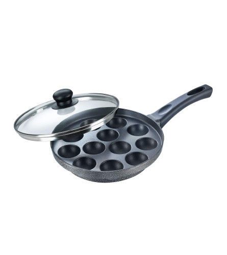Prestige Aluminium Omega Select Plus Non Stick Paniyarakkal with Lid (24 cm, Black) (Pack Of 1) Fs