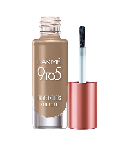Lakme 9to5 Primer + Gloss Nail Colour, Brown Sandcastle, 6 ml (Pack Of 5) Fs