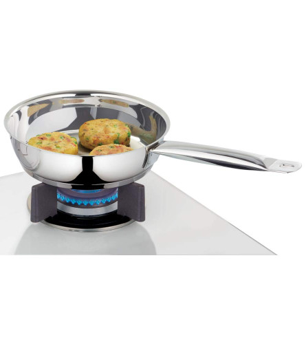Borosil Stainless Steel Frying Pan, Induction Friendly, Impact Bonded Tri-ply Bottom, 20 cm