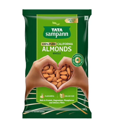 Tata Sampann Pure California Almonds Whole | Premium Badam Giri | Rich in Protein, Magnesium,  500g