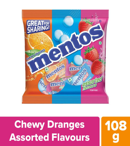 Mentos, Rainbow Assorted, Chewy candy Pouch, 108g, 40pc (Pack Of 2) free shipping