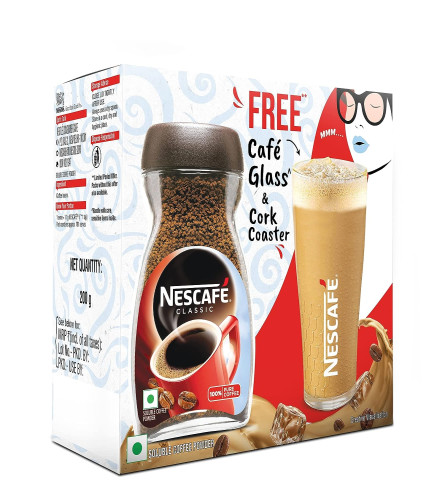 NESCAFÉ Classic Instant Coffee 200g Jar with Free Café Glass & Cork Coaster