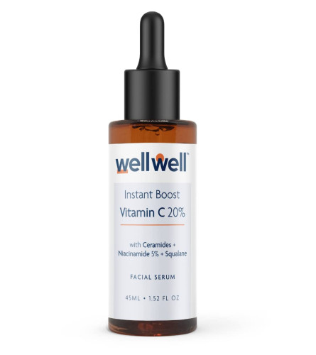 wellwell Vitamin C 20% Pure Ethyl Ascorbic Serum + Niacinamide 5%, Ceramides & Squalane