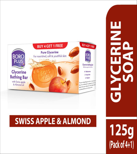 BoroPlus Glycerin-Baderiegel mit Schweizer Apfel- und Mandelöl 125 gm (Kaufen Sie 4 und erhalten Sie 1 gratis)