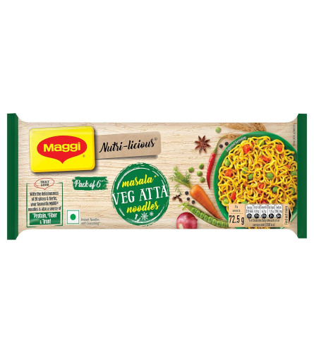 MAGGI Nutri-Licious Veg Atta Masala Noodles, Instant Noodles With 20 Spices & Herbs, Source Of Fibre & Iron, Atta Noodles With Appetizing Aroma & Delicious Taste, 435 Grams ( Free Shipping )