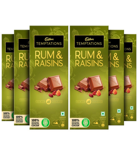 Cadbury Temptations Rum & Raisins Premium-Schokoriegel 72 gm (6er-Pack)