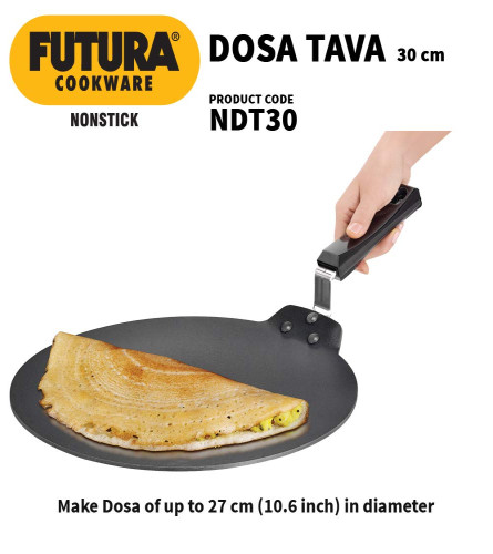 Hawkins Futura 30 cm Dosa Tava, Dosa Tawa antiaderente, Dosa Tawa piatto, Nero