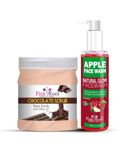 pink-root-apple-oil-balancing-face-wash-100ml-with-chocolate-scrub-face-scrub-with-olive-oil-500gm-free-shipping-worldwide