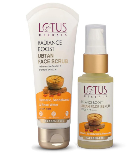 lotus-herbals-radiance-boost-ubtan-face-serum-spf-20-30ml-with-radiance-boost-ubtan-face-scrub-100gm-turmeric-sandalwood-and-rose-water-glowing-skin-reducing-dark-spots-free-shipping-worldwide-