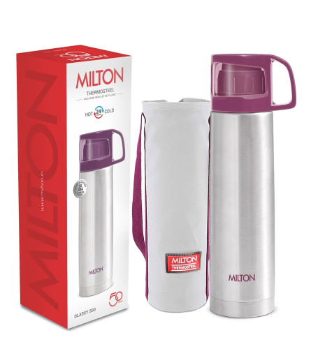 milton-glassy-500-thermosteel-24-hours-hot-and-cold-water-bottle-with-drinking-cup-lid-500-ml-pink-leak-proof-office-bottle-gym-bottle-home-kitchen-hiking-trekking-travel-bottle-free-shipping-worldwide-