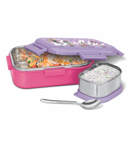 milton-flatmate-barbie-inner-stainless-steel-tiffin-box-700-ml-with-inner-stainless-steel-container-200-ml-and-spoon-cherry-pink-food-grade-school-lunch-box-picnic-free-shipping-worldwide-
