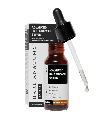 Bare Anatomy Advanced Hair Growth Serum | 3% Redensyl + 4% Anagain + 3% Baicapil + 1% Capilia Longa, Rosemary, Biotin & Rice Extract | Thick Density | Hair growth & Hair fall control serum for Women & Men | 20ml