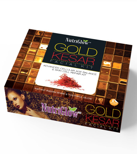 NutriGlow Gold Kesar Facial Kit for Glowing Skin, 6-Step Facial Kit for Women, With Turmeric & Saffron Extracts, At-Home facial, 250g + 10ml