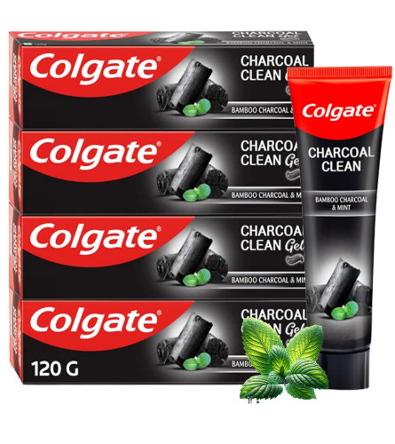 Colgate Charcoal Clean Black Gel Toothpaste, Pack of 480g (120g X 4) Deep Clean Toothpaste With Bamboo Charcoal & Wintergreen Mint For Plaque Removal & Tingling Fresh Mouth Experience