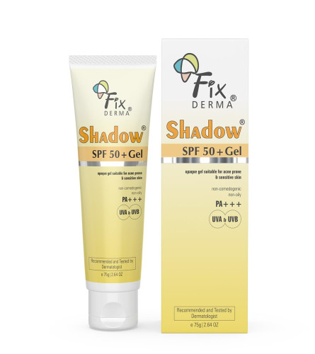 Fixderma Shadow Sunscreen SPF 50+ PA+++ Gel | Sunscreen SPF 50 for Oily, Acne Prone & Normal Skin | Broad Spectrum & UVA & UVB Protection | Lightweight | No White Cast | For Unisex - 75G