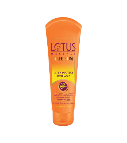 Lotus Herbals Safe Sun Ultra Sunblock Cream For All Skin Types | Spf 100+ Pa+++ 50gm