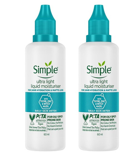 Simple Daily Skin Detox Ultra-light Liquid Moisturiser 60ml x 2 pack - free ship