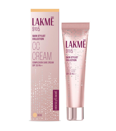 Lakme 9 to 5 CC Cream, 01 - Beige, Light Face Makeup with Natural Coverage, SPF 30 30gm - free ship