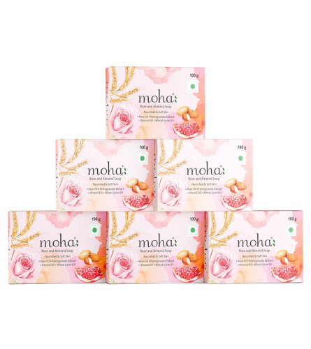 moha: Rose & Almond Unisex Bath Soap Bar 100gm (Pack of 6) free ship
