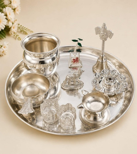 Silver Plated Pooja Thali Set for Home Temple