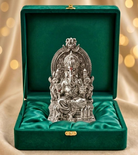 German Silver Plated Ganesh Idol for Pooja