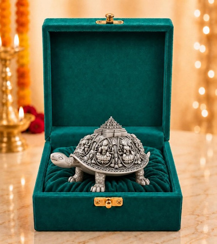 German Silver Plated Ashta Lakshmi Tortoise Idol (2 Inch)