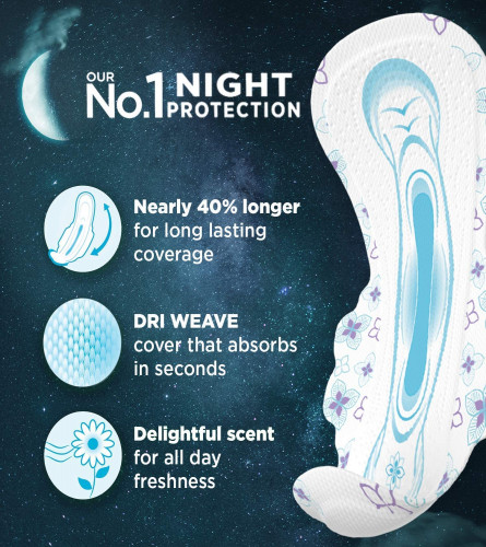Whisper Bindazzz Nights Sanitary Pads for Women, XL+ 44 Napkins