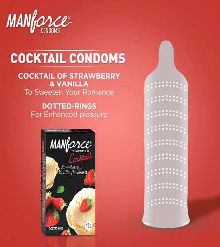 Manforce Cocktail Condoms with Dotted-Rings,Strawberry