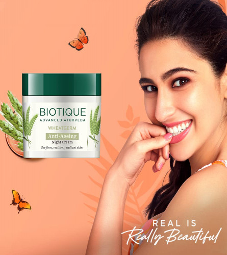 Biotique Wheat Germ Anti- Ageing Night Cream Reduces Fine Lines Lightens dark Spots