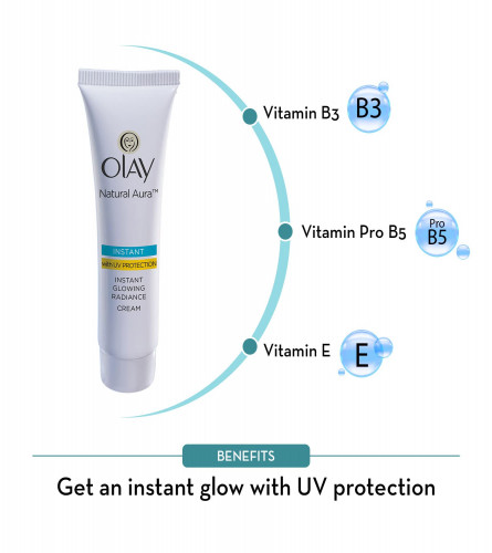 Olay Natural Aura Vitamin B3, Pro B5, E With UV Protection Cream, 20 Gm