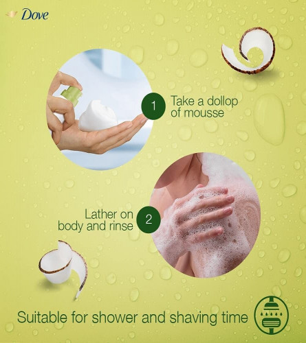 Dove Creamy Shower & Shaving Mousse Infused with Coconut Oil 200 ml (Pack of 2)