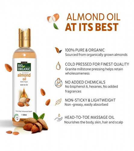 INDUS VALLEY Bio Organic Roghan Badam Sweet Almond Oil for Hair 200 ml (Pack of 2)
