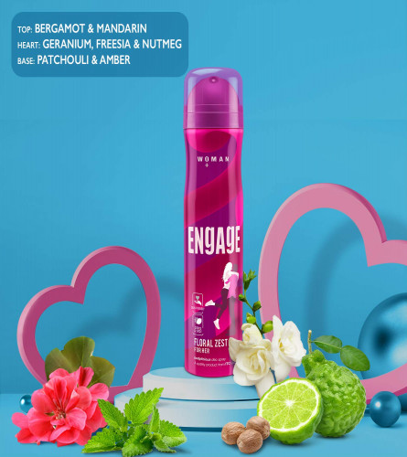 Engage Floral Zest Deodorant for Women, Citrus and Floral, Skin Friendly