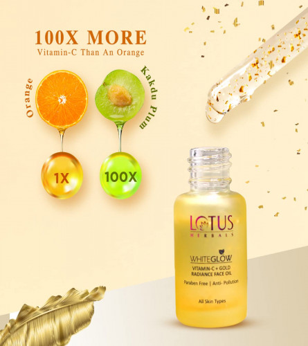 Lotus Herbals WhiteGlow Vitamin C and Gold Radiance Face Oil 15 ml (Pack of 2)