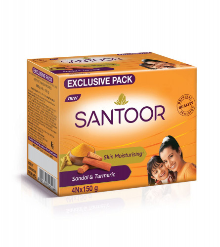 Santoor Sandal & Turmeric Soap for Total Skin Care 150 gm (Pack Of 4)