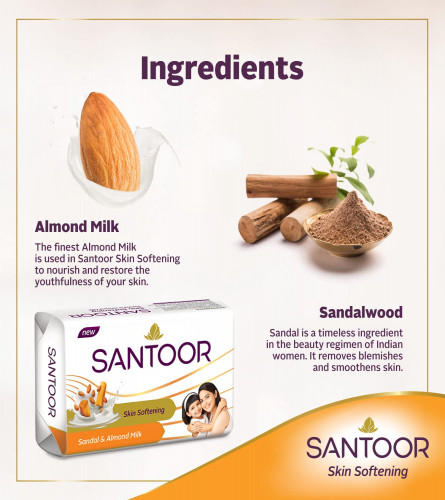 Santoor Sandalwood And Almond Milk Soap 150 gm (Pack Of 6)