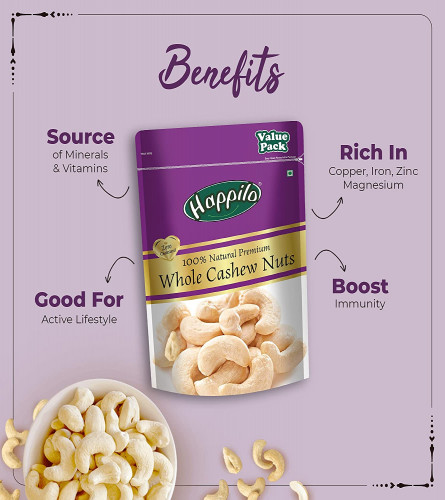 Happilo Natural Premium Whole Cashews 500 gm (Fs)