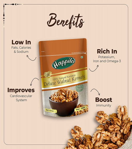 Happilo Deluxe 100% Natural Dried Kashmiri Walnut Kernels 200 gm (Pack of 2)