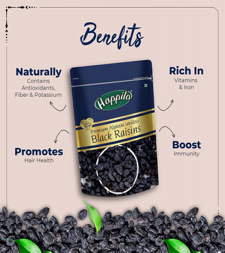 Happilo Premium Afghani Seedless Black Raisins 250 gm (Pack of 2)